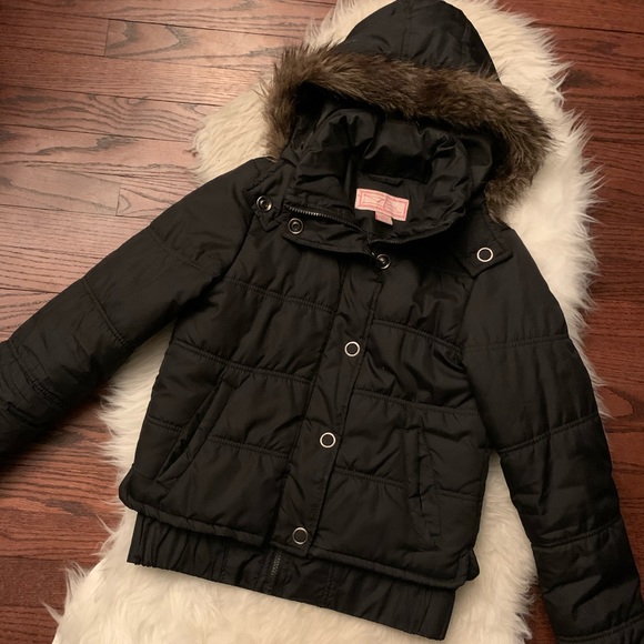Pink Envelope Jackets & Blazers - Black Faux Fur Puffer Jacket
